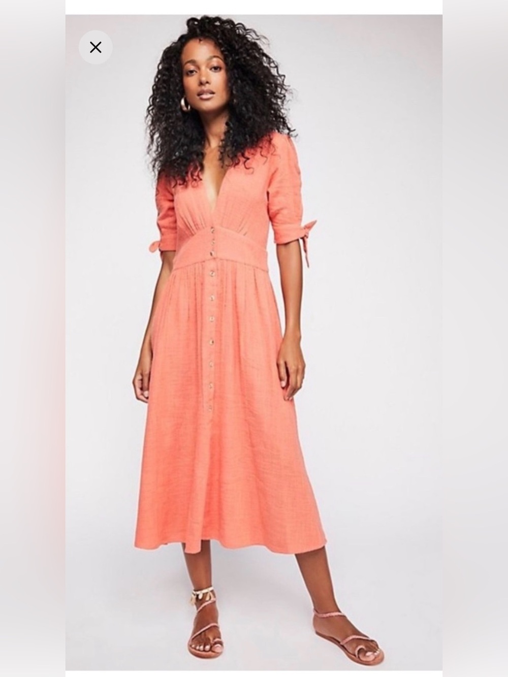 Free People Coral Midi Button-Front Dress